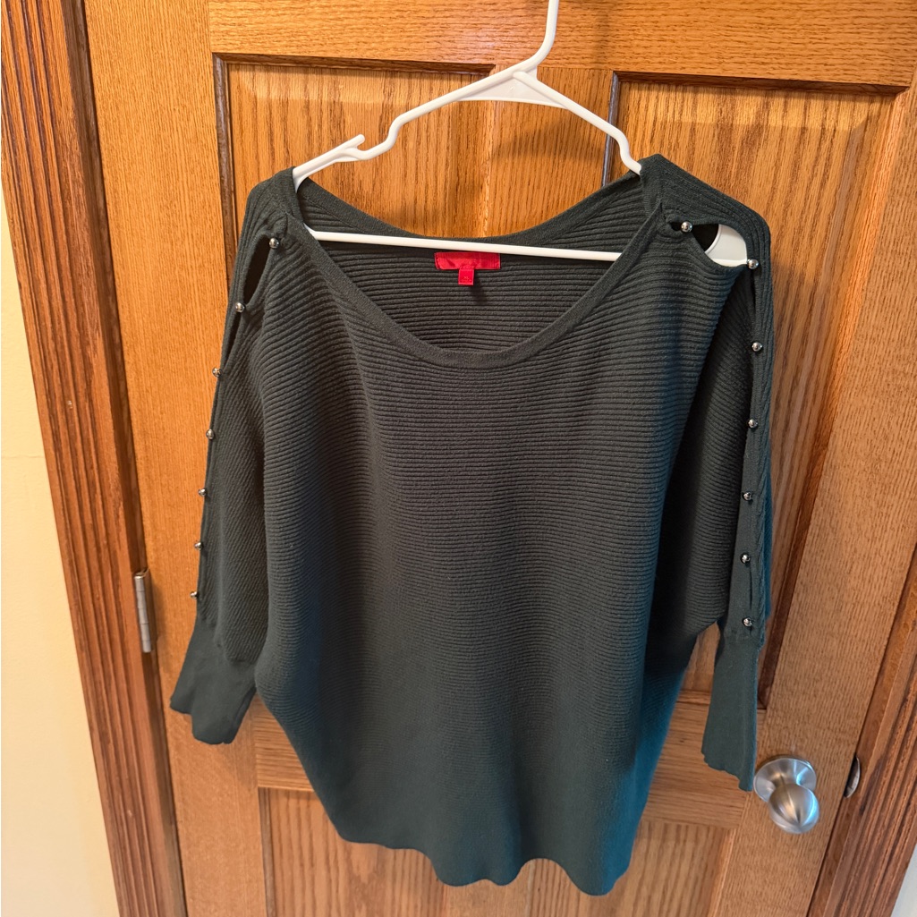Stylish Dark Green Jennifer Lopez ButtonDetail Sweater By Brand